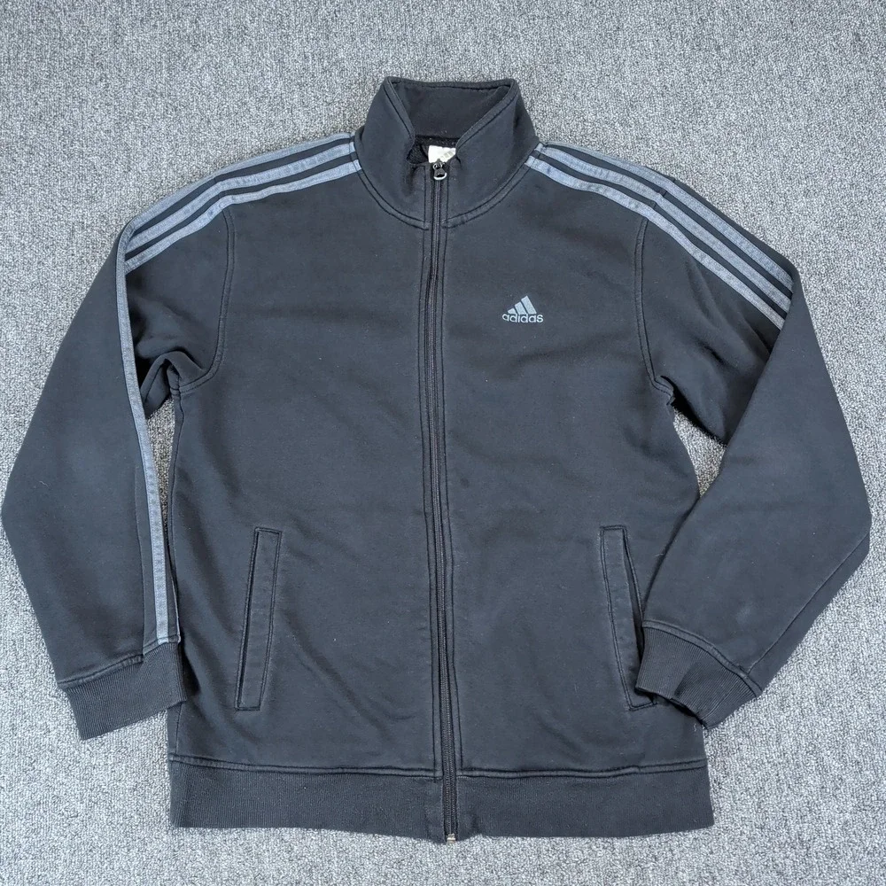 Adidas Y2K Track Jacket Mens Size Medium Black Grey 3-Stripe Full Zip Fleece